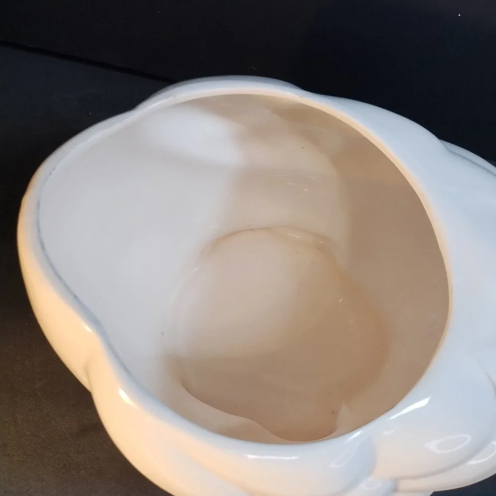 Vintage Mother Goose Cookie Jar White Ceramic Blue Bow Orange Beak LG Farmhouse
